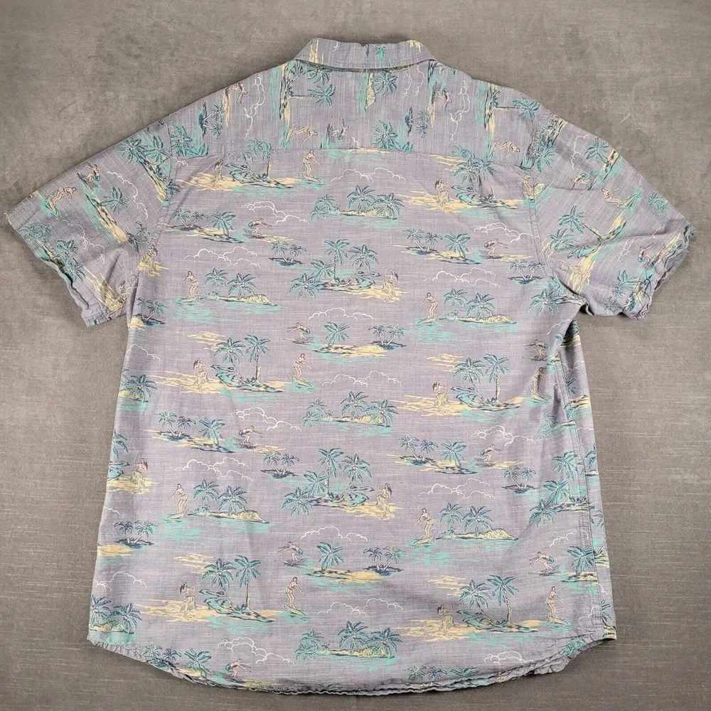 Body Glove Shirt Mens Large Blue Button Up Hawaiian Surfing Hula Girl Retro Logo
